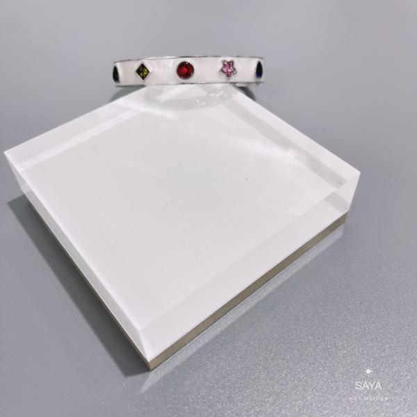 Stainless Steel Colorful Gemstone Bracelet White Wide Cuff Bangles For Wedding