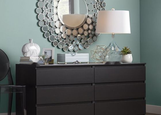 JZ1008 Beveled Round Wall Mirror with Plated Metal Frame - 100x100x1.5cm Decorative Mirror