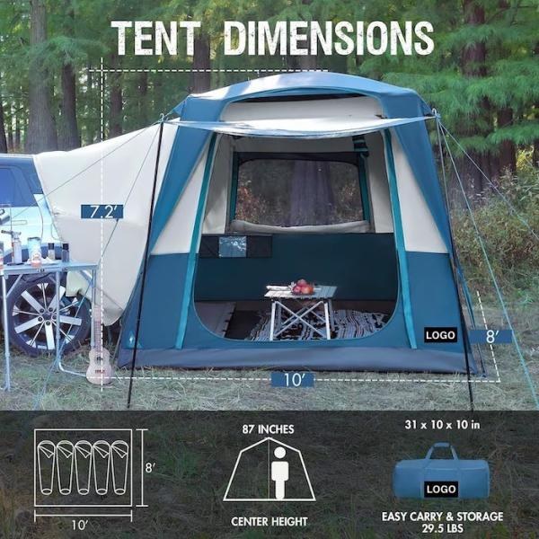 3.05*2.44*2.21M Personalizavel 4 Temporada Cor Azul Impermeável PU2000MM Revestido Poliéster Mobile Car Camping Tent