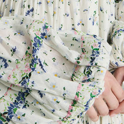                  Ladies Viscose Tiered Maxi Floral Print Long Balloon Sleeve Collared Neck Shirt Dress for Women             