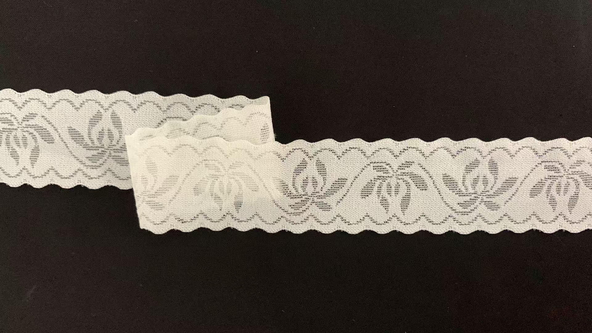 3.2cm Width Soft Wavy-edge Elastic Lace Trim with Subtle Flower Hollow Pattern for Lingerie & Dress