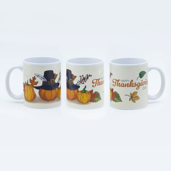 Decal Fired Ceramic Thanksgiving Mug for Festival Gift Enthusiasts with Custom Designs