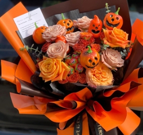 Papel de envoltura de flores de Halloween naranja