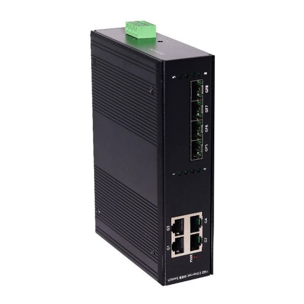 Industrial PoE Web Managed Switch Network 4 SFP Fiber Slot 4 Gigabit PoE RJ45 Port
