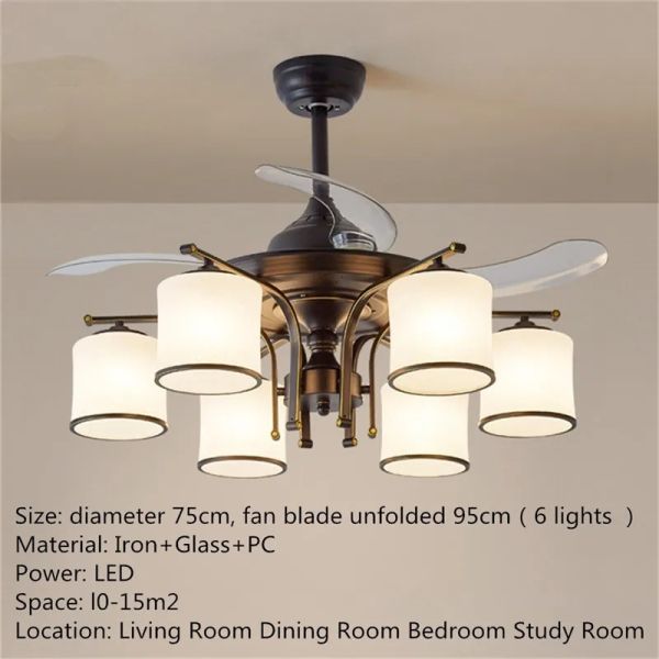 Luxury Ceiling Fan Light Remote LED Electric Fan Light with glass lampshade metal Stealth Fan Light (WH-VLL-28)