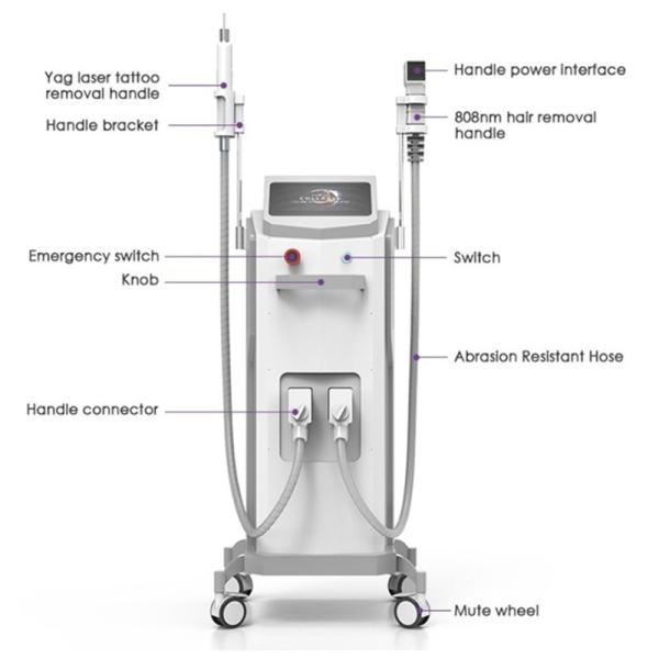 Máquina 500w 1600w del retiro del pelo del diodo láser de 808 nanómetro Yag para la cara y el cuerpo