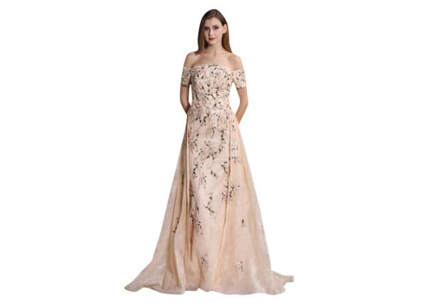Summer Flower Maxi Ladies Evening Dresses Off Shoulder Type Custom Size