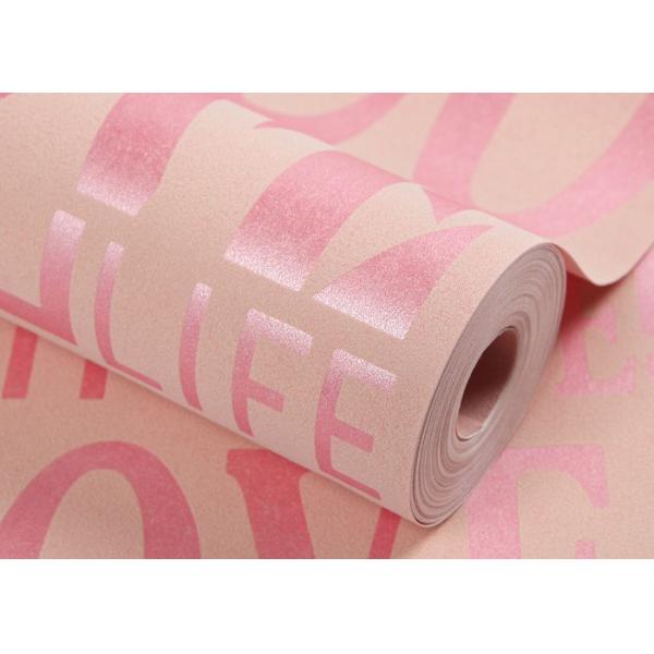 Eco- Friendly Non Woven Wallpaper With English Letters , Pink And White Patterned Wallpaper