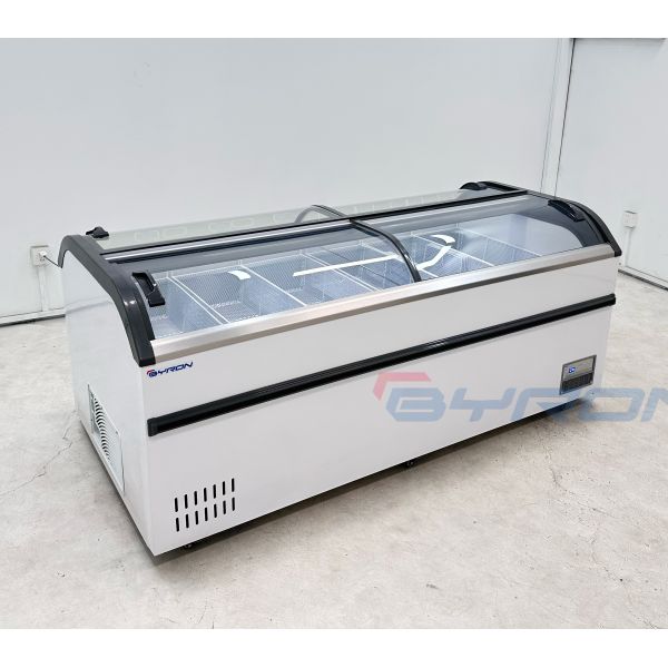 Curved Horizontal Glass Top Island Freezer Commercial Ice Freezer
