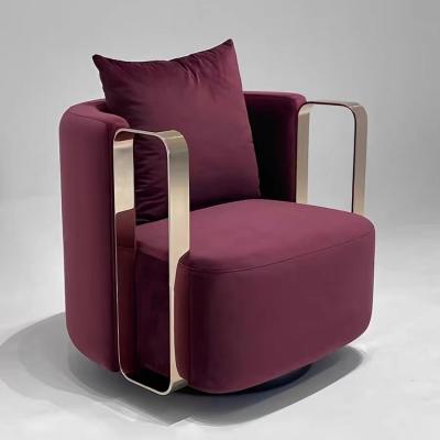 Fuchsia Creative Luxury Velvet Sofa Chair Gold Stainless Steel Armchair Custom