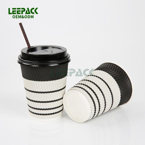 12oz disposable ripple wall paper cup for hot drink,pe COATED COFFEE PAPER CUP WITH LIDS