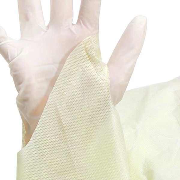 SMMS Disposable Isolation Gown with Integrated Thumb Loops and AAMI Level 4 Protection from 4-Layer Construction