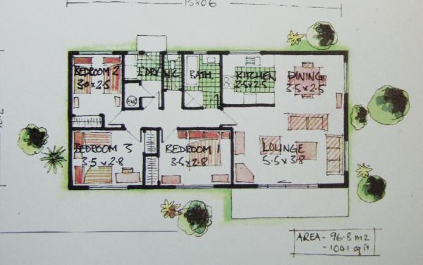 Construções de aço residenciais - construção de aço galvanizada, três quartos, GFA 105sq