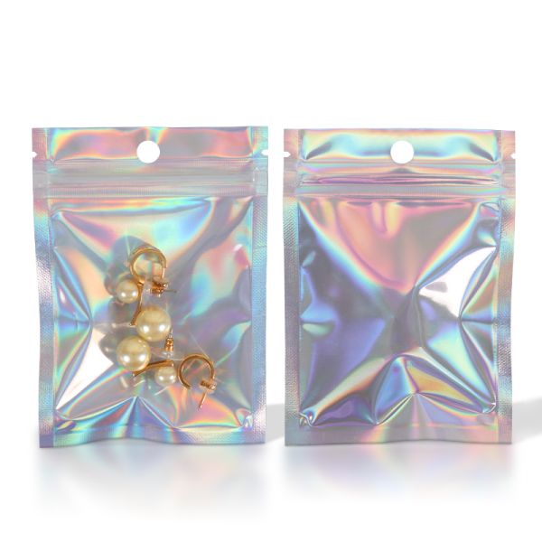 Resealable Smell-Proof Holographic Ziplock Bag with 80-200 Microns Thickness and Customized Logo Printing