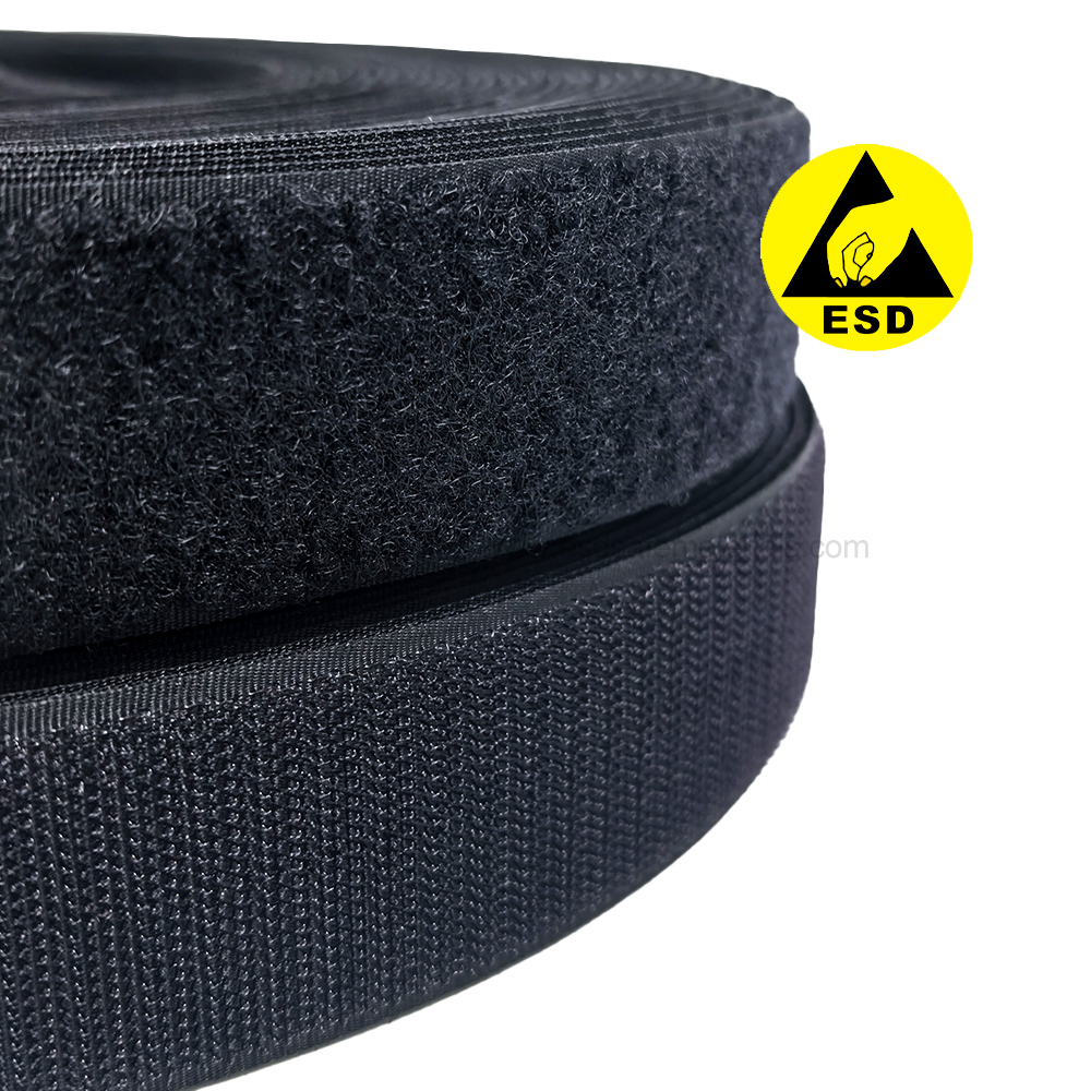 Black Nylon ESD Antistatic Hook Loop Strap Adhesive Magic Tape
