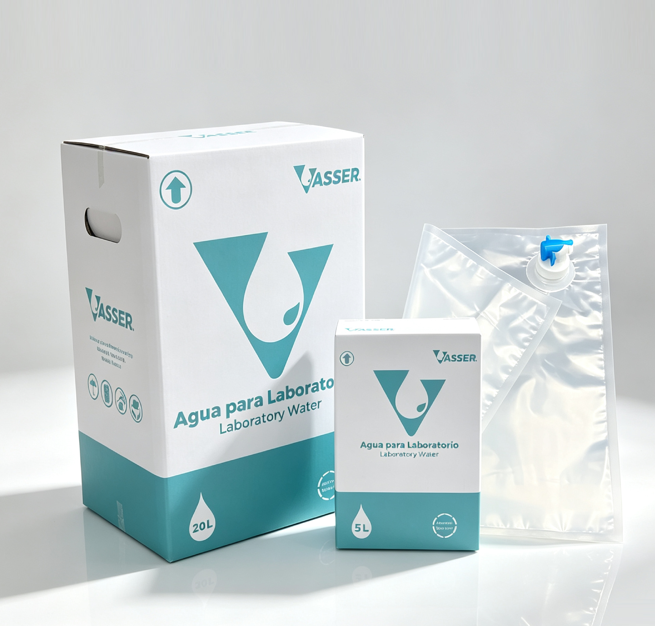 5L 20L Transparent Bag In Box BIB Water Pouches With Custom Printed Cardboard Box | Lab Water Flexible Bib Packaging OEM