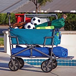 Custom Wholesale Outdoor Push Pull Collapsible Easy To Carry Camping Folding Wagon With Big Wheels