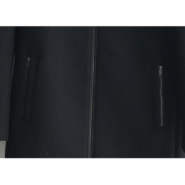 Hooded Mens Medium Trench Coat / Mens Wool Winter Coat Zip Through Casual Style