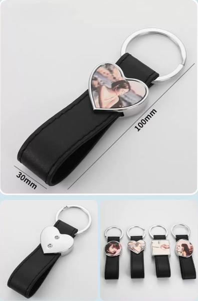 Chaîne à clef en métal sublimé en blanc sur mesure avec courroie en cuir pour l'impression par transfert de chaleur par sublimation