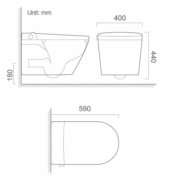 User Friendly Modern Smart Toilet White Space Saving Toilets 400x590x440mm