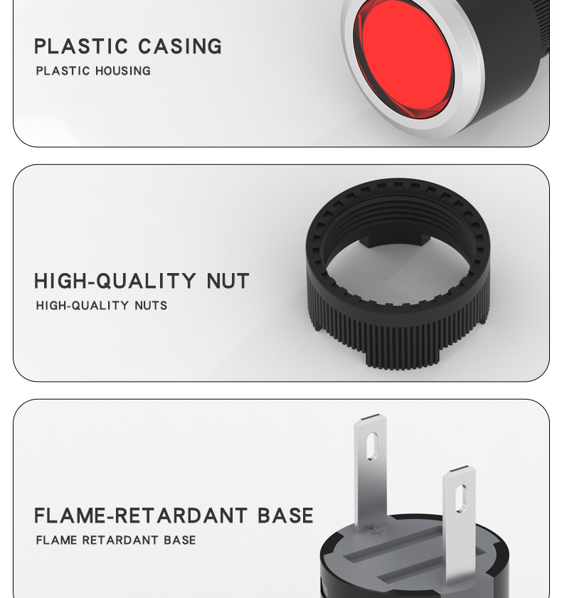 16mm 22mm LA22Y Plastic Indicator Light, 2-Pin, Red, Yellow, Blue, White, Green, Waterproof Round Power Signal Light
