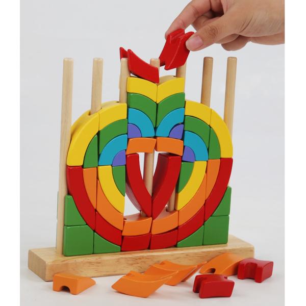 Eco Amigável Lavável Amigável Brinquedos Montessori Puzzles Educação Anéis de Arco-íris de madeira