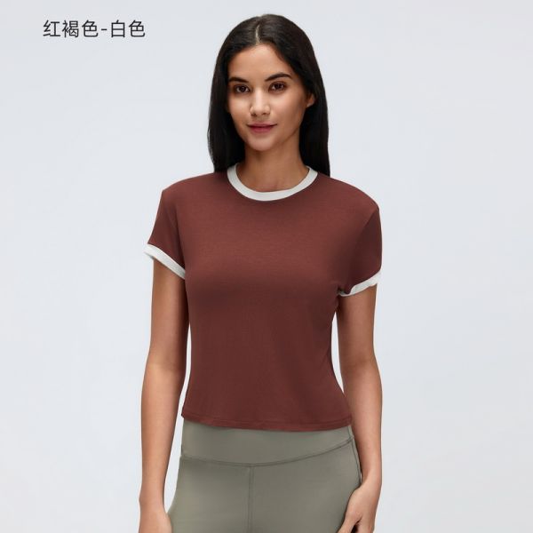 White and Green Trim Ringer T-Shirt Slim Fit Crop Top for Casual and Workout Wear