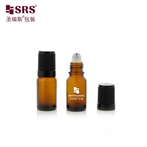 BLPF Bouteille de bouteille en acier à rouleaux de verre vide de forme ronde étiquetée avec un bouchon à vis noir pour emballage de parfums d'huiles essentielles