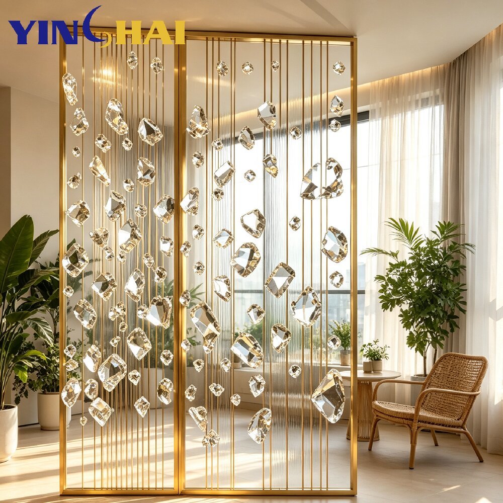 Custom Stainless Steel Crystal Decor Partition Screen Modern Room Divider