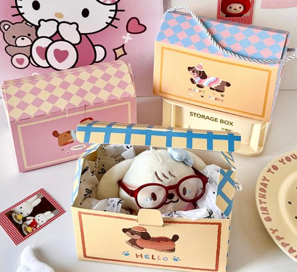 Caja de regalo pastel con temática de perros con asa para galletas y bollos