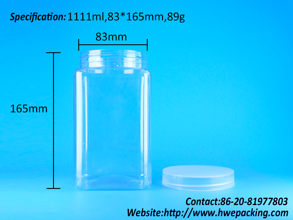 Wide Mouth Clear PET Square Food Grade Plastic Containers Aluminum Screw On Lids