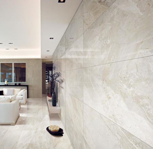 Beige Grey Marble Porcelain Tile 12mm Thickness Polished 60x120 cm Size