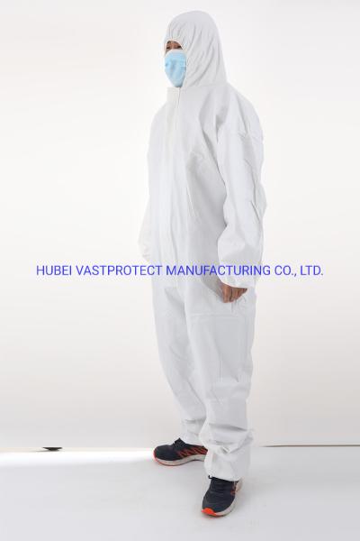 Waterproof Breathable Type 5/6 Cat 3 Disposable White Coverall with Antistatic Feature