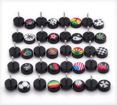 Free Shipping Fake Ear Plugs Studs Earrings For Logo Print Anti-allergic Piercing Jewelry