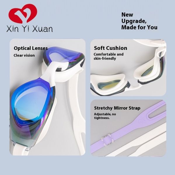Adult swimming goggles - Silicone anti-fog swimming goggles - Professional nose pads - Men's and women's electroplated swimming glasses - Factory customized OEM/ODM swimming goggles