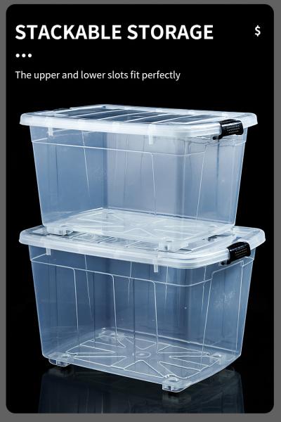 Recyclable Bin Household Multifunction Large Stackable Clothes Clear Transparent PP Container Box Plastic Storage Boxes Bins With Lid Wheels
