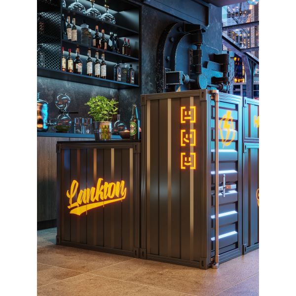 Customizable Iron Container Front Desk with Dual Seating Functionality and Compact Design for Bars, Hotels, and Homes