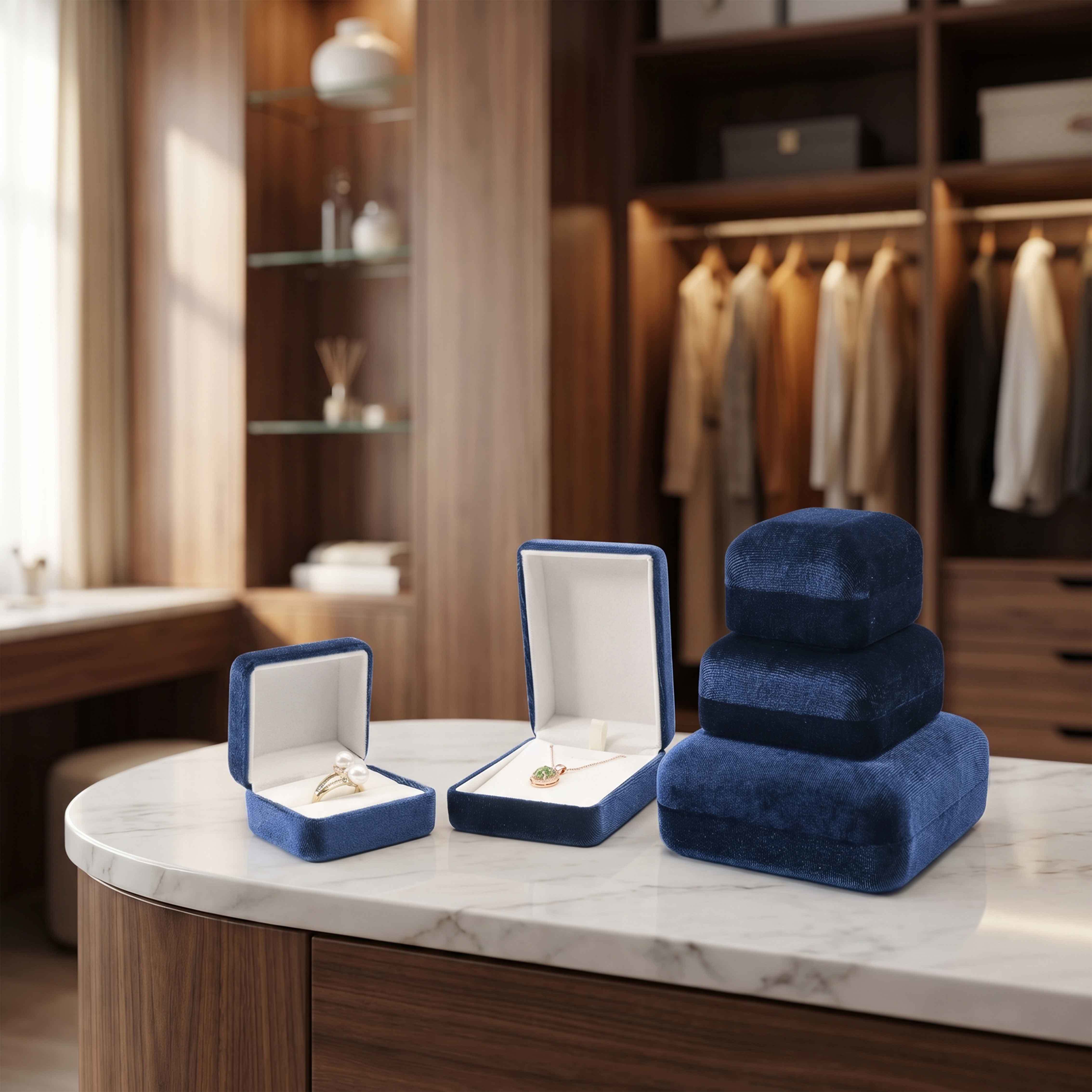 Popular Style Rectangle Jewelry Boxes Hinged Velvet Gift Box