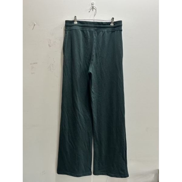 Soft Knit Wide Leg Drawstring Pants - Dark Green / Cream / Light Green