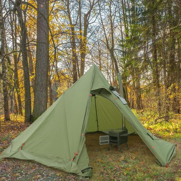 PU3000mm Ultralight Portable Camping Tent With Flue Pipe Window