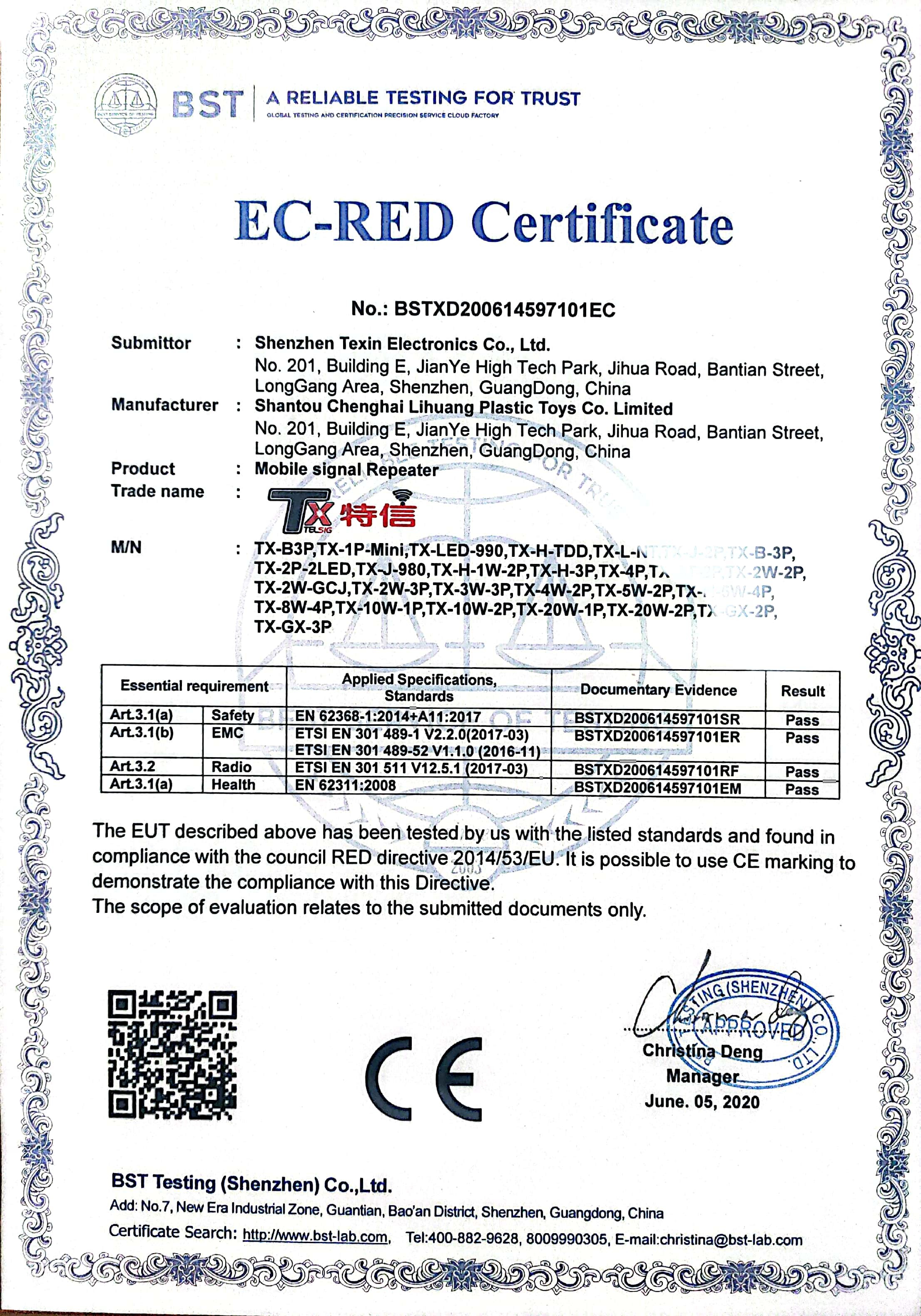 Shenzhen TeXin electronic Co., Limited Сертификации