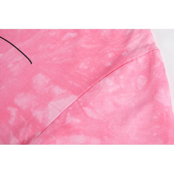 Unisex Oversized Relaxed Fit Pink Tie-Dye Graphic Tee with Contrast Rib Neck & Cuffs in Cotton-Rich Jersey Knit