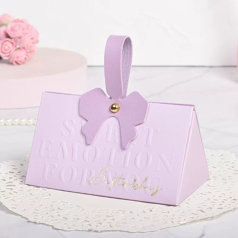 Custom Wedding Candy Gift Box with Bow Handle Elegant Paper Favor Packaging Box