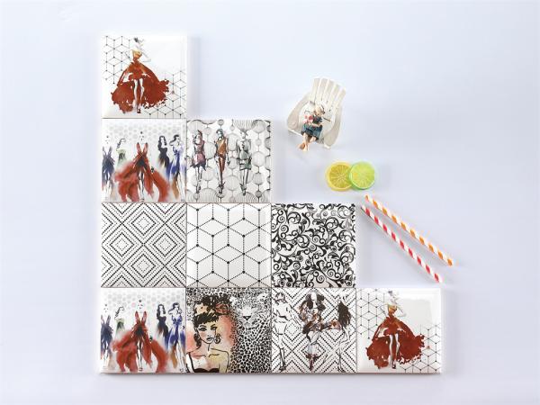 152x152mm White Clay Interior Wall Tiles with Geometric Patterns