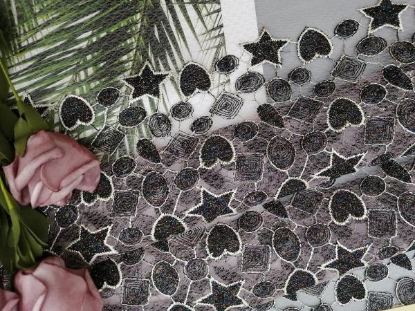 Star Shape Lurex Metallic Colored Embroidery Fabric For Little Girl Dress