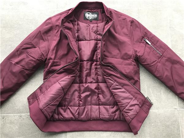 Menswear Zip Through Burgundy Polyester Bomber Puffer Jacket With Rib Detail Tw76087
