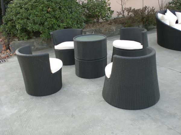 Outdoor Garden Half Round Black Cane Bullet Sofa , Waterproof