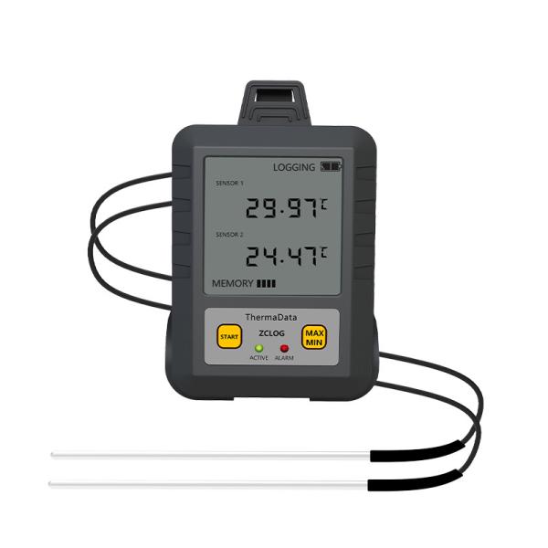 Monitor Digital Dual Channel NTC Thermometer Data Logger GREY with protection case