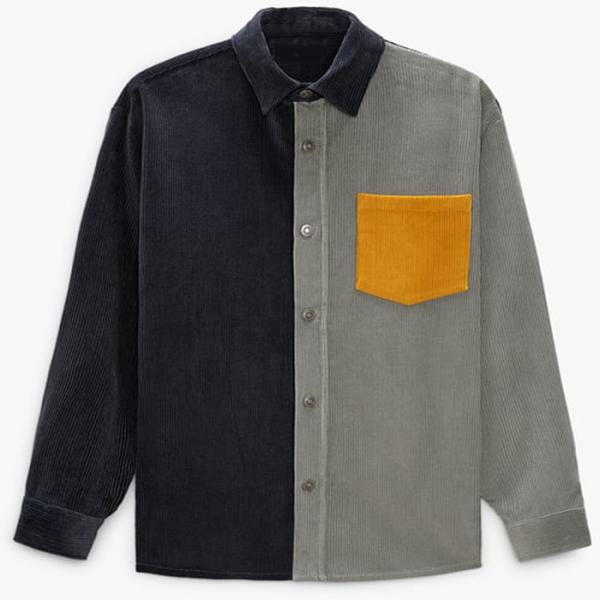Men's Casual Jacket with Turn Down Collar Color Block Custom Graphic Overshirt for Autumn