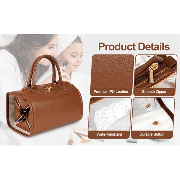 DuPont Travel Folding Storage Cosmetic Bag, pu lether Travel Makeup Organizer Bag, Foldable Toiletry Bag With Detachable Pouches, Large Capacity 4-In-1 Roll-Up Cosmetic Storage With Handle For Women